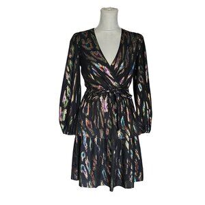 Julia Jordan Metallic Faux Wrap Belted Mini dress Tiered Surplice Neckline